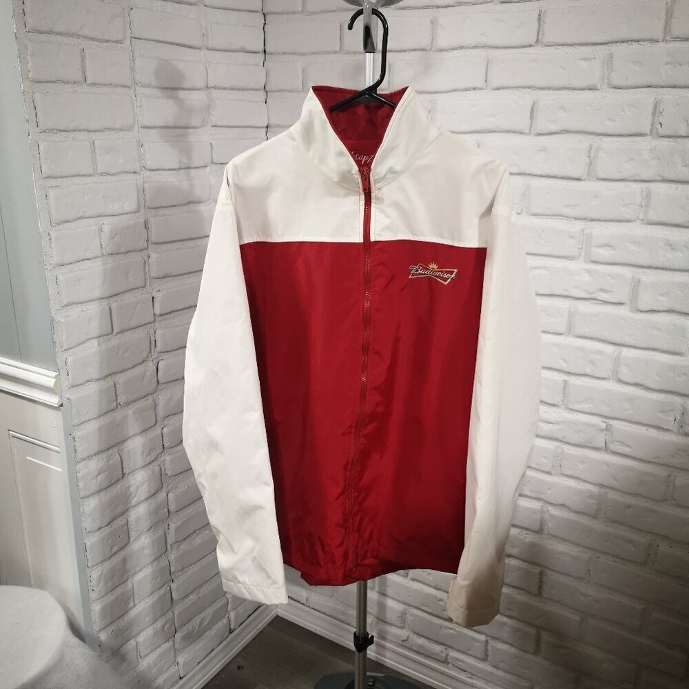 Hubcapz Men's Size XL Red & White Full Zip Budweiser Jacket - Made in Canada